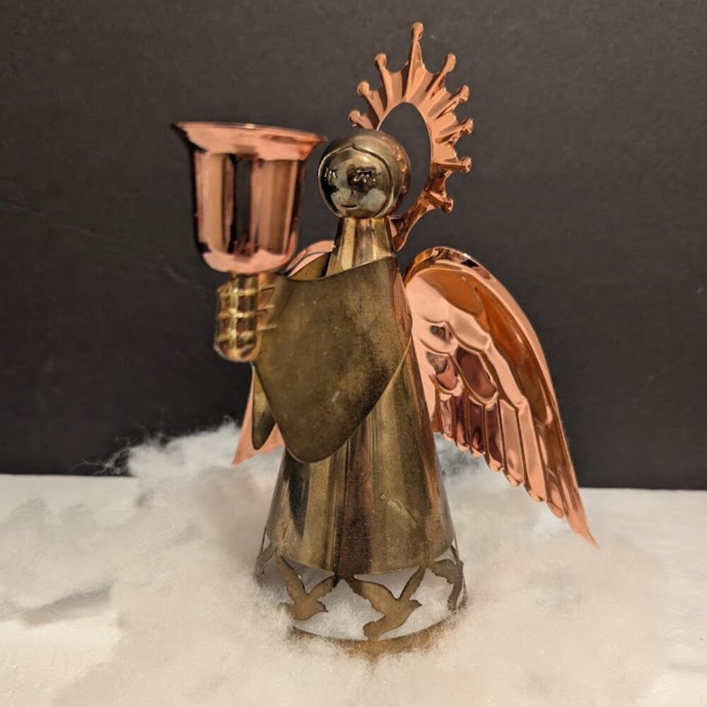 Brass & Copper Angel w Halo Candleholder Vintage Hong Kong